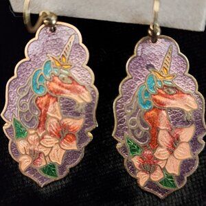 Vintage Cloisonne Enamel Unicorn Earrings